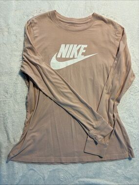 Nike Long Sleeve Logo Tee in Mauve Pink